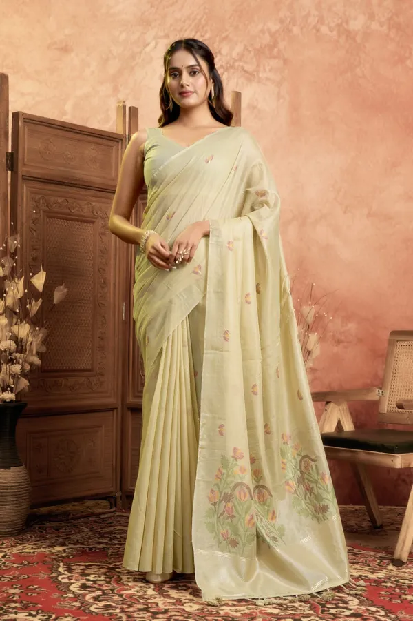 Light_Yellow_Silk_Zari_Work_Saree_With_Blouse_Piece_For_Women
