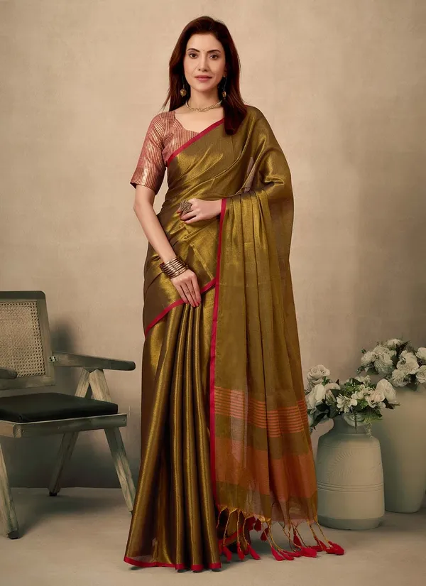 Brown_Silk_Golden_Border_And_Tassels_Saree_With_Blouse_Piece_For_Women