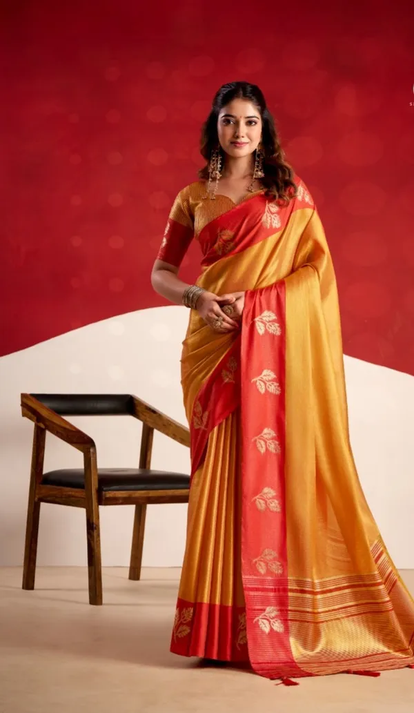 Yellow_Kanjivaram_Silk_Contrast_Border_Saree_With_Blouse_Piece_For_Women