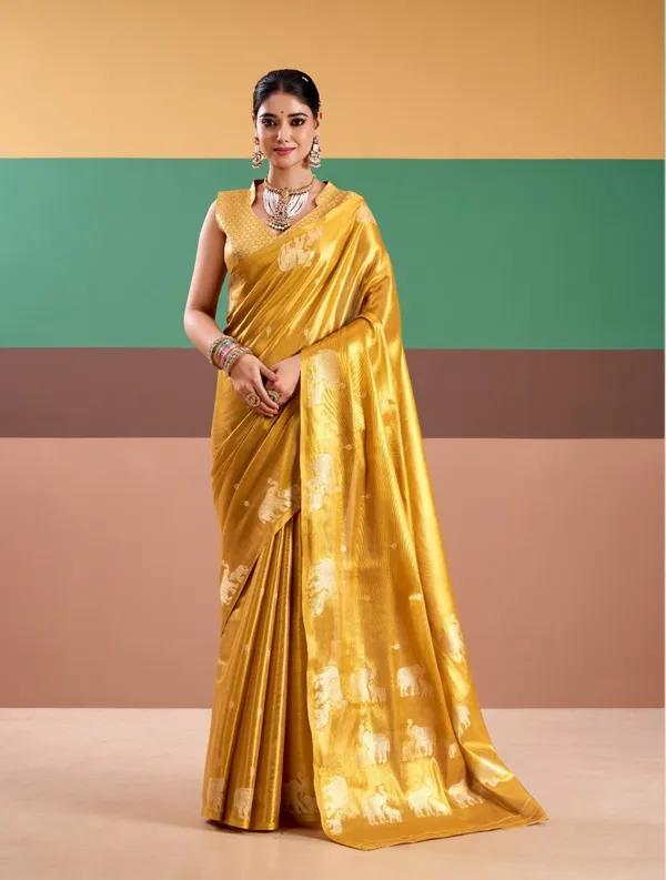 Mustard_Yellow_Banarasi_Silk_Saree_With_Blouse_Piece_For_Women