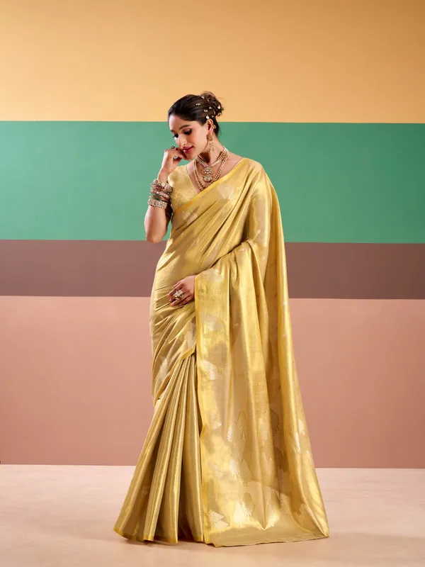 Mustard_Yellow_Banarasi_Silk_Saree_With_Blouse_Piece_For_Women