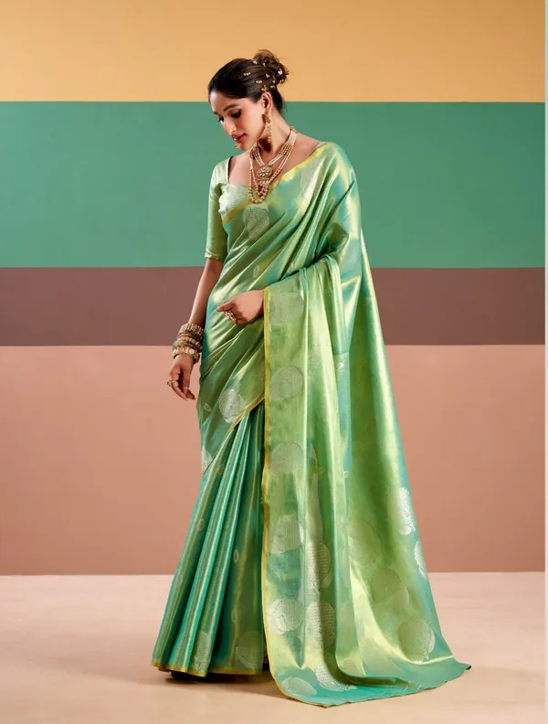 Pista_Green_Banarasi_Silk_Saree_With_Blouse_Piece_For_Women