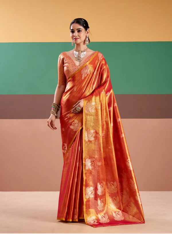 Dark_Orange_Banarasi_Silk_Saree_With_Blouse_Piece_For_Women