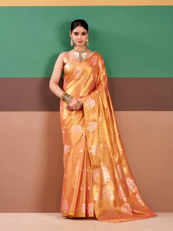Dark_Orange_Banarasi_Silk_Saree_With_Blouse_Piece_For_Women