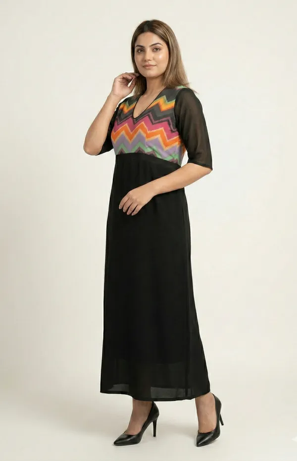 Black_Premium_Crepe_Prism_Noir_Rainbow_Print_Long_Western_Dress_For_Women_and_Girls