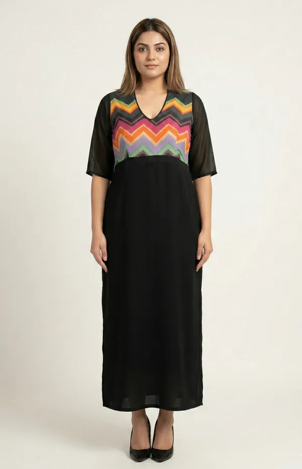 Black_Premium_Crepe_Prism_Noir_Rainbow_Print_Long_Western_Dress_For_Women_and_Girls