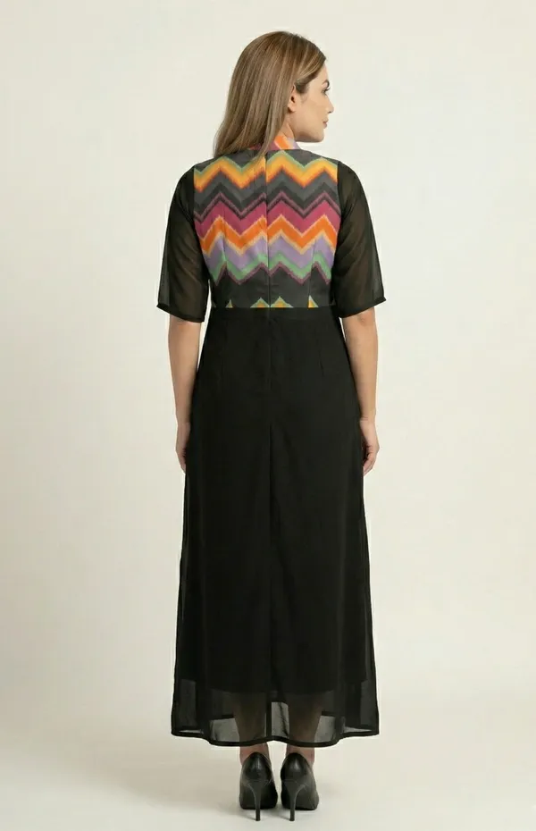 Black_Premium_Crepe_Prism_Noir_Rainbow_Print_Long_Western_Dress_For_Women_and_Girls