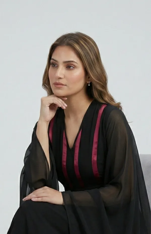 Black_And_Pink_Premium_Crepe_Noir_Stripes_Dress_For_Women_and_Girls