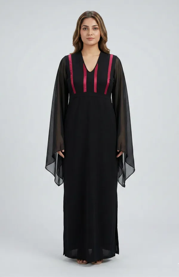 Black_And_Pink_Premium_Crepe_Noir_Stripes_Dress_For_Women_and_Girls