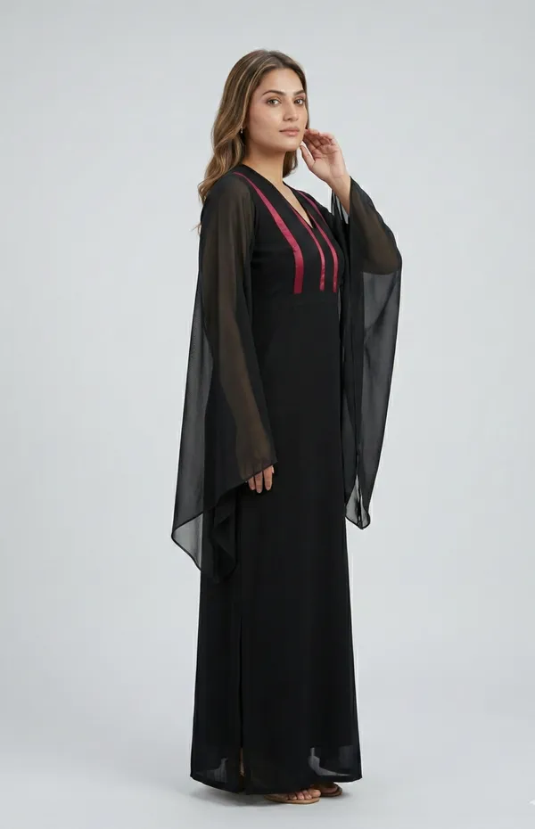 Black_And_Pink_Premium_Crepe_Noir_Stripes_Dress_For_Women_and_Girls