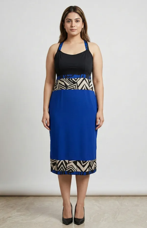 Blue_and_Black_Premium_Crepe_Monochrome_Motion_Bodycon_Dress_For_Women_and_Girls