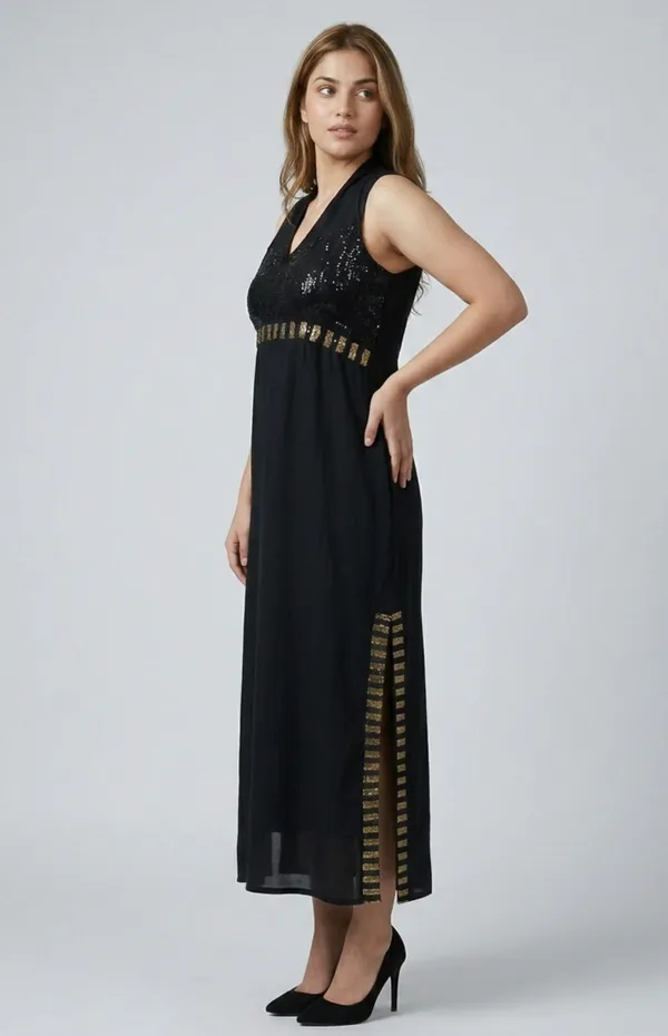Black_Premium_Crepe_Sleek_Shimmer_Slit_Dress_For_Women_and_Girls