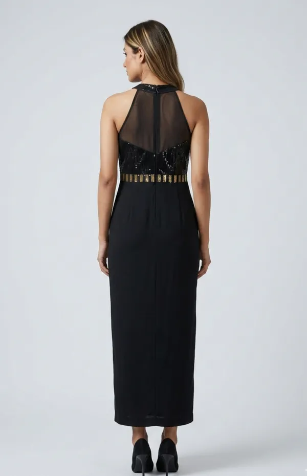 Black_Premium_Crepe_Sleek_Shimmer_Slit_Dress_For_Women_and_Girls