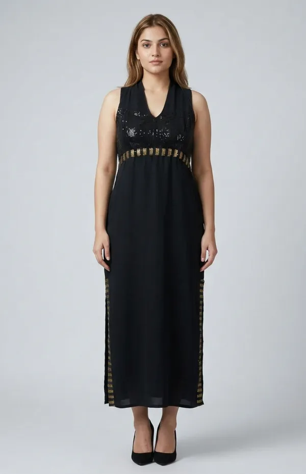 Black_Premium_Crepe_Sleek_Shimmer_Slit_Dress_For_Women_and_Girls