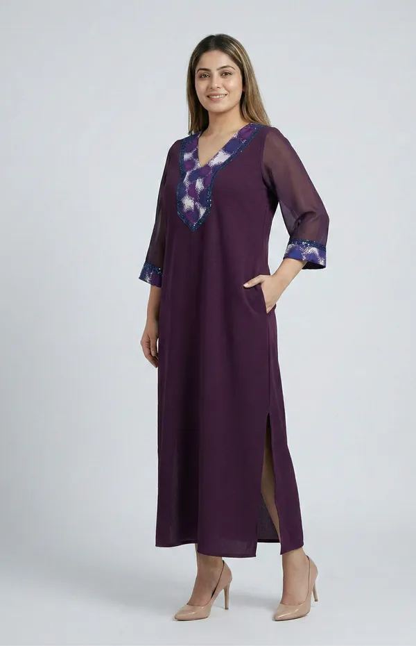 Purple_And_White_Premium_Crepe_Harmony_V_Neck_Western_Dress_For_Women_and_Girls