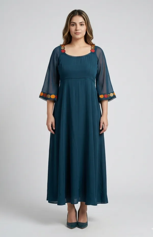 Teal_Blue_Premium_Crepe_Fusion_Indo_Western_Long_Dress_For_Women_and_Girls