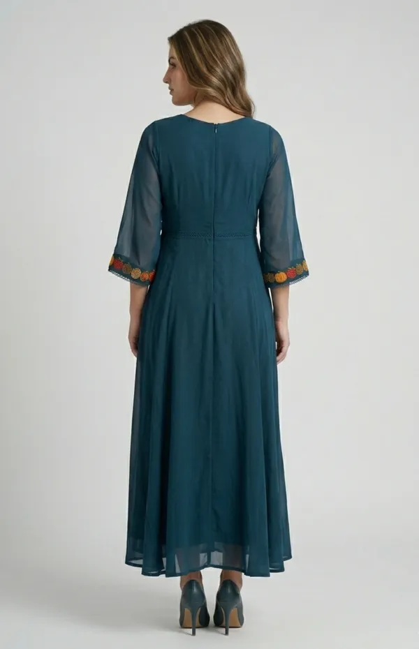 Teal_Blue_Premium_Crepe_Fusion_Indo_Western_Long_Dress_For_Women_and_Girls