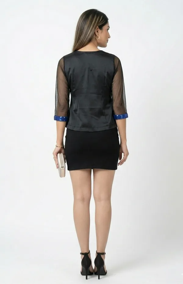 Black_And_Blue_Premium_Crepe_Cobalt_Trim_V_Neck_Top_For_Women_and_Girls