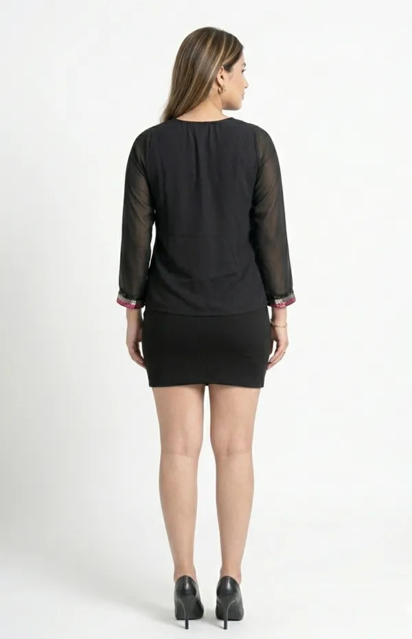 Black_And_Pink_Premium_Crepe_Blush_Edge_V_Neck_Top_For_Women_and_Girls