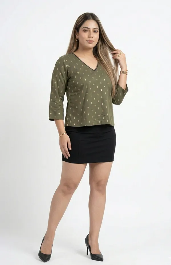 Olive_Green_Premium_Crepe_V_Neck_Top_For_Women_and_Girls