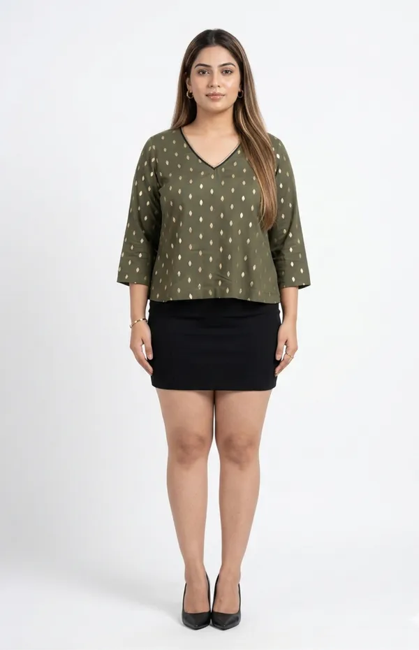 Olive_Green_Premium_Crepe_V_Neck_Top_For_Women_and_Girls