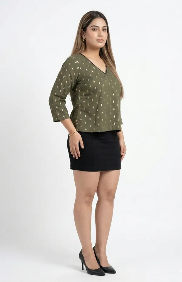Olive_Green_Premium_Crepe_V_Neck_Top_For_Women_and_Girls