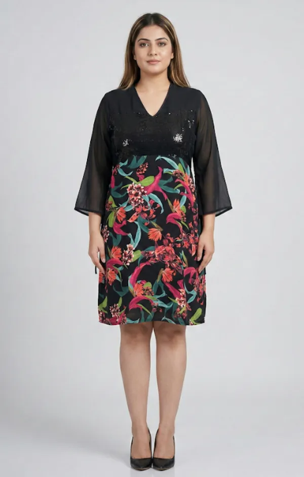 Black_Premium_Crepe_Bloom_Floral_Print_Western_Dress_For_Women_and_Girls
