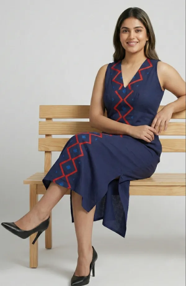 Blue_Premium_Crepe_Pop_Zig_Zag__Print_Dress_For_Women_and_Girls
