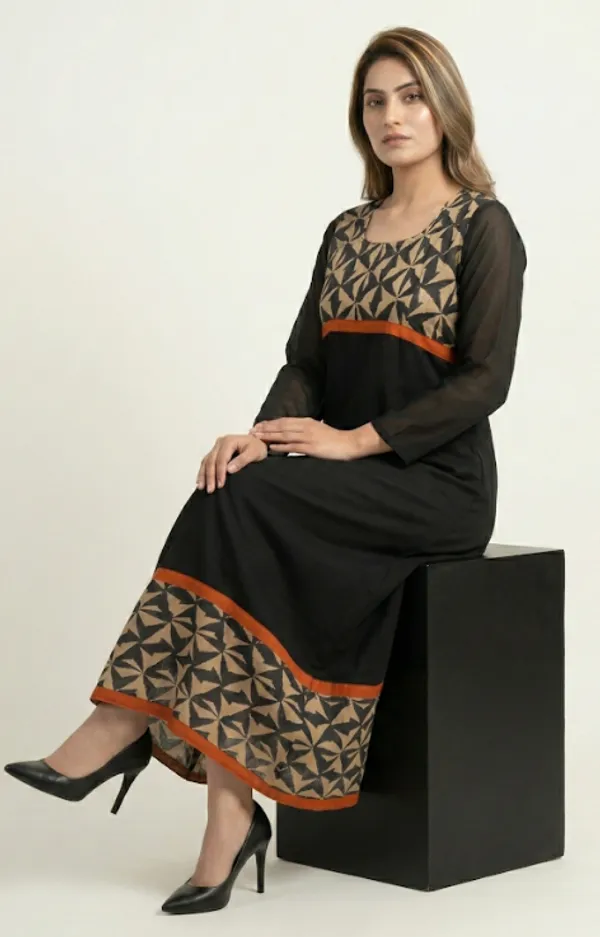 Black_And_Beige_Premium_Crepe_Midnight_Mocha_Long_Western_Dress_For_Women_and_Girls
