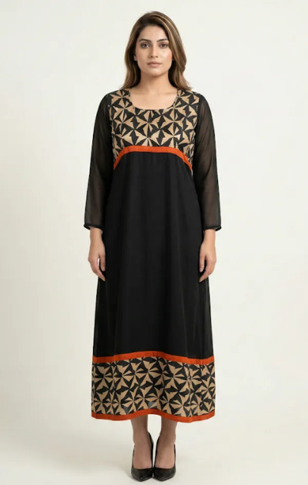 Black_And_Beige_Premium_Crepe_Midnight_Mocha_Long_Western_Dress_For_Women_and_Girls