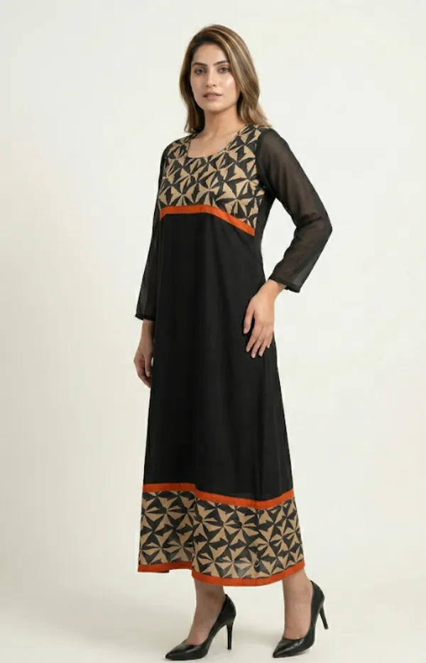 Black_And_Beige_Premium_Crepe_Midnight_Mocha_Long_Western_Dress_For_Women_and_Girls