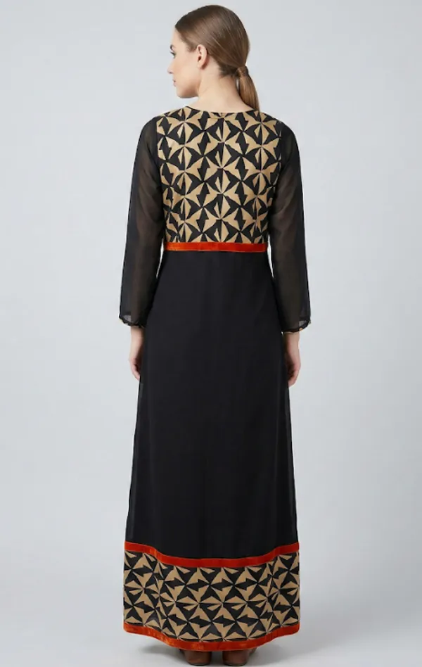 Black_And_Beige_Premium_Crepe_Midnight_Mocha_Long_Western_Dress_For_Women_and_Girls