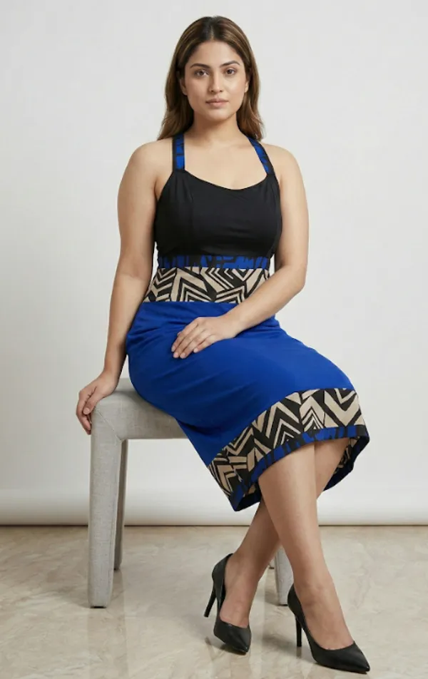 Blue_and_Black_Premium_Crepe_Monochrome_Motion_Bodycon_Dress_For_Women_and_Girls