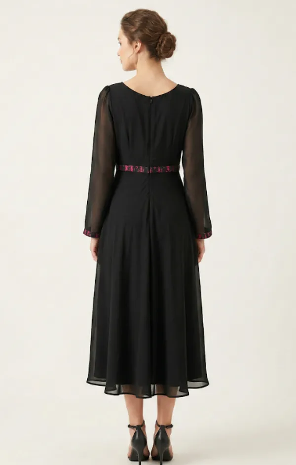 Black_And_Pink_Premium_Crepe_Lustre_Noir_V_Neck_Western_Dress_For_Women_and_Girls