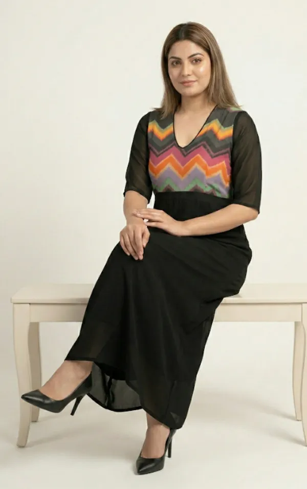 Black_Premium_Crepe_Prism_Noir_Rainbow_Print_Long_Western_Dress_For_Women_and_Girls