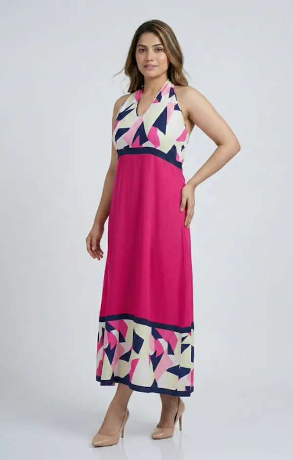 Pink_Premium_Crepe_Fuchsia_Rush_V_Neck_Western_Dress_For_Women_and_Girls