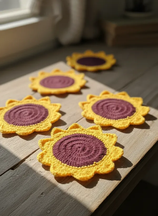 Handmade_Crochet_Sunflower_Coaster_Set_|_Floral_Drink_Coasters_For_Table_|_Boho_Home_Decor_Accent_|_Coffee_Table_&_Dining_Protection_|_Gift_Set_,_Pack_Of_4