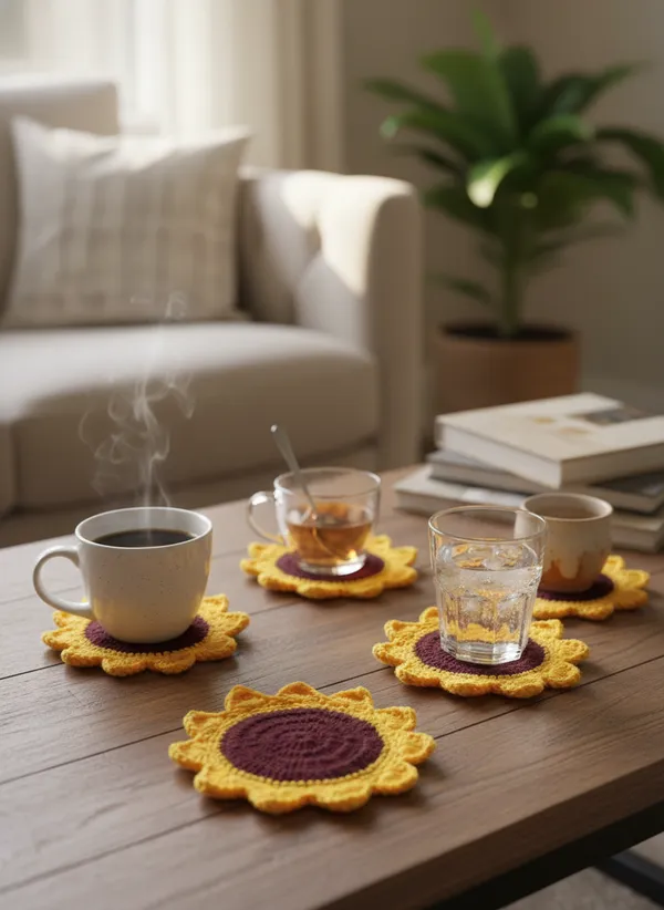 Handmade_Crochet_Sunflower_Coaster_Set_|_Floral_Drink_Coasters_For_Table_|_Boho_Home_Decor_Accent_|_Coffee_Table_&_Dining_Protection_|_Gift_Set_,_Pack_Of_4