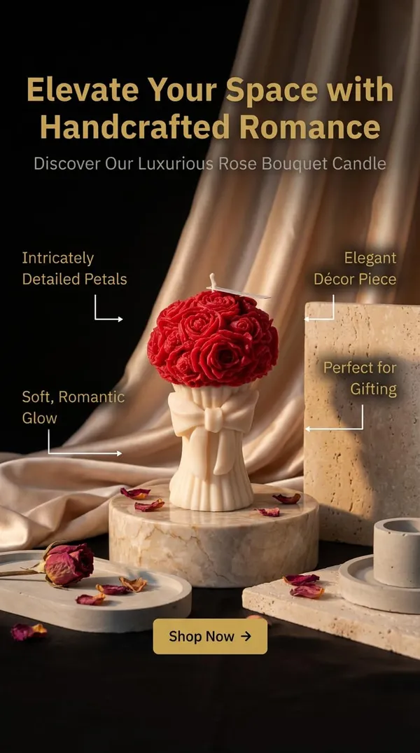 Red_Handmade_Rose_Bouquet_Soy_Wax_Decorative_Pillar_Candle_Premium_Floral_Design_With_Elegant_Bow_Perfect_For_Home_Decor_Weddings_Anniversaries