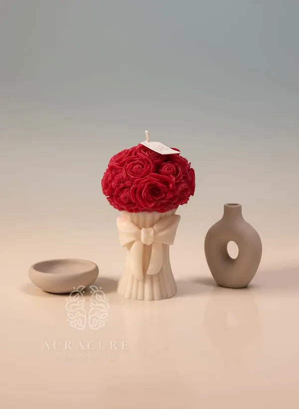 Red_Handmade_Rose_Bouquet_Soy_Wax_Decorative_Pillar_Candle_Premium_Floral_Design_With_Elegant_Bow_Perfect_For_Home_Decor_Weddings_Anniversaries