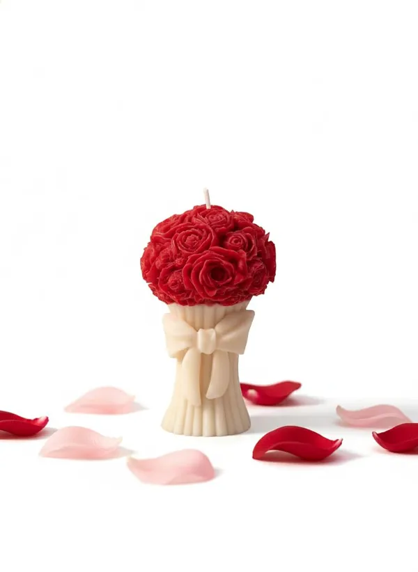 Red_Handmade_Rose_Bouquet_Soy_Wax_Decorative_Pillar_Candle_Premium_Floral_Design_With_Elegant_Bow_Perfect_For_Home_Decor_Weddings_Anniversaries