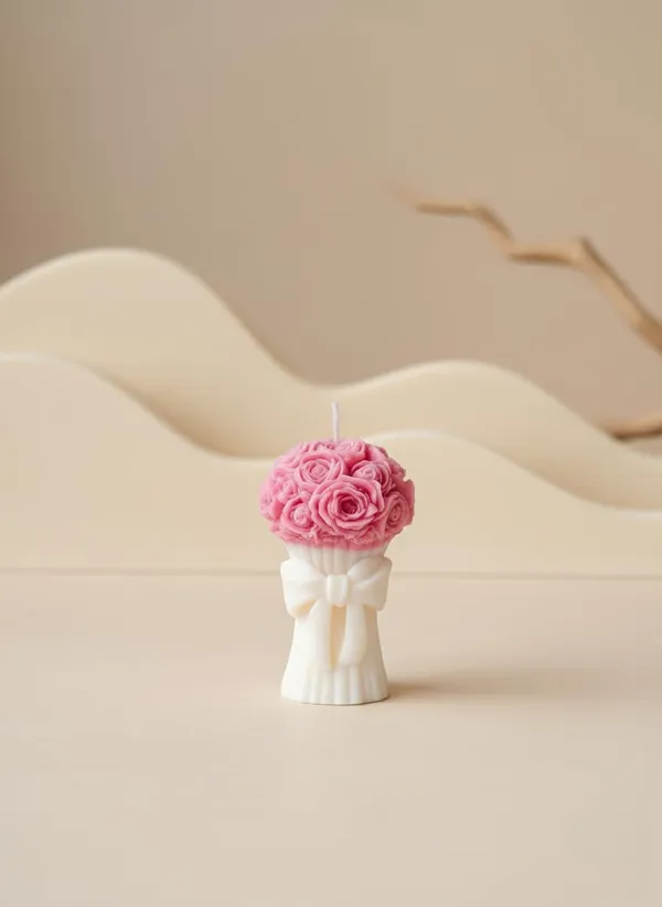 Pink_Handmade_Rose_Bouquet_Soy_Wax_Decorative_Pillar_Candle_Premium_Floral_Design_With_Elegant_Bow_Perfect_For_Home_Decor_Weddings_Anniversaries