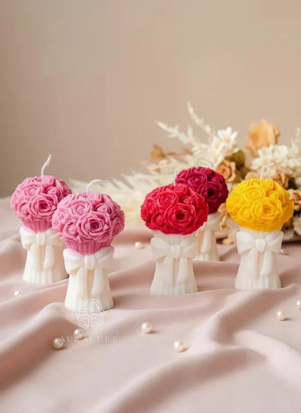 Pink_Handmade_Rose_Bouquet_Soy_Wax_Decorative_Pillar_Candle_Premium_Floral_Design_With_Elegant_Bow_Perfect_For_Home_Decor_Weddings_Anniversaries