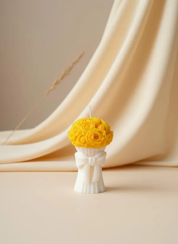 Yellow_Handmade_Rose_Bouquet_Soy_Wax_Decorative_Pillar_Candle_Premium_Floral_Design_With_Elegant_Bow_Perfect_For_Home_Decor_Weddings_Anniversaries