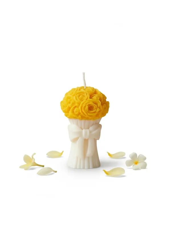 Yellow_Handmade_Rose_Bouquet_Soy_Wax_Decorative_Pillar_Candle_Premium_Floral_Design_With_Elegant_Bow_Perfect_For_Home_Decor_Weddings_Anniversaries