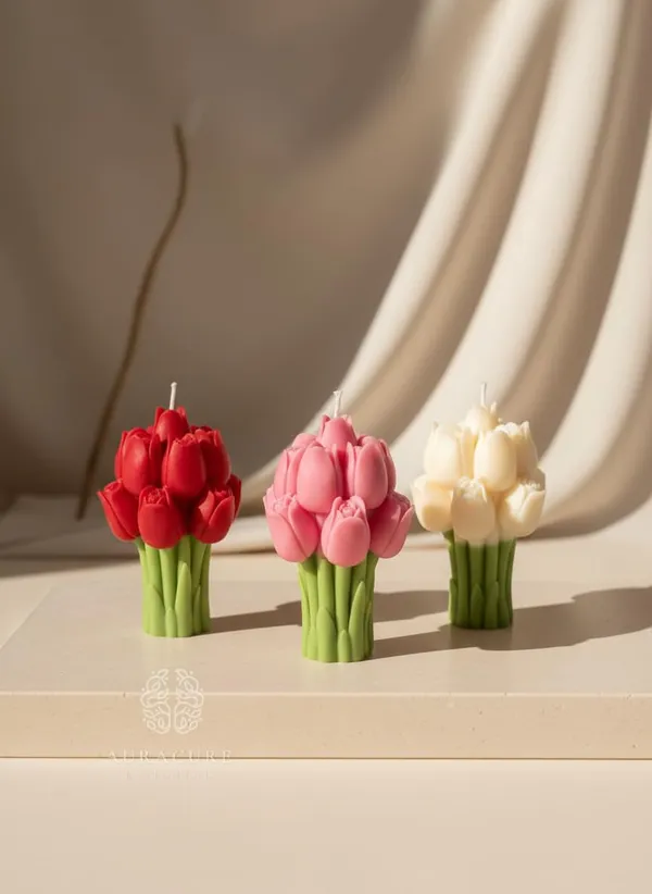 White_Handmade_Tulip_Bouquet_Soy_Wax_Candle_Floral_Scented_Candle_For_Home_Decor_Gifting