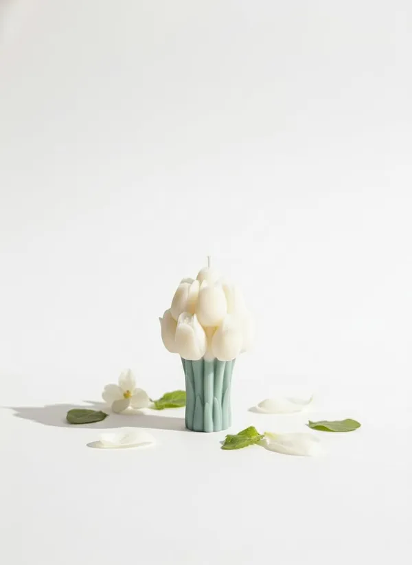 White_Handmade_Tulip_Bouquet_Soy_Wax_Candle_Floral_Scented_Candle_For_Home_Decor_Gifting