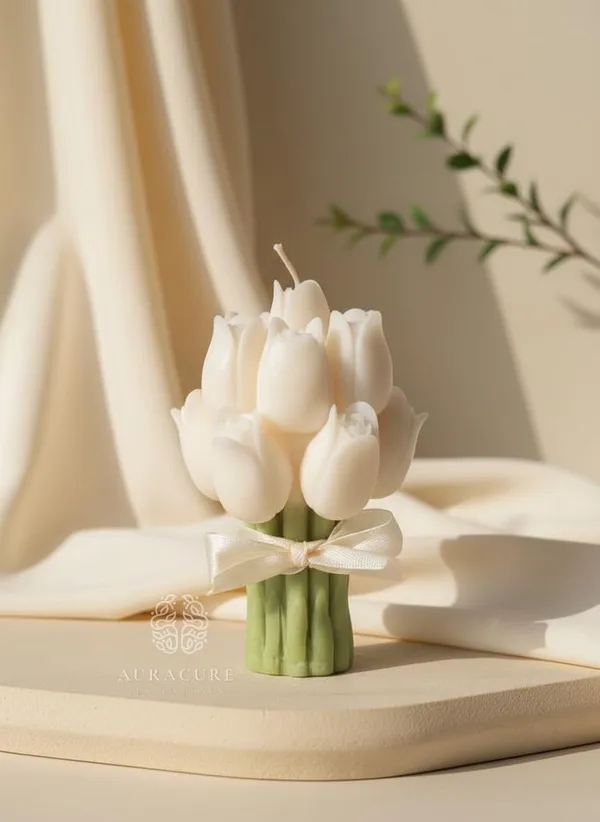 White_Handmade_Tulip_Bouquet_Soy_Wax_Candle_Floral_Scented_Candle_For_Home_Decor_Gifting