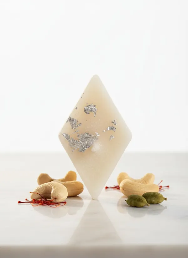 White_Kaju_Katli_Barfi_Candle_With_Silver_Leaf_Festive_Diwali_Decor_Wedding_Gift_Premium_Hamper_Candle_Pack_Of_5