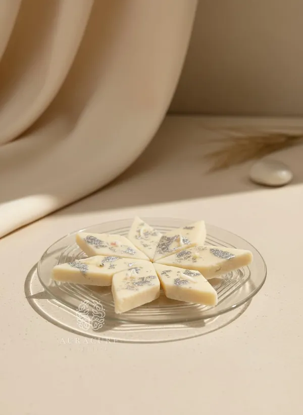 White_Kaju_Katli_Barfi_Candle_With_Silver_Leaf_Festive_Diwali_Decor_Wedding_Gift_Premium_Hamper_Candle_Pack_Of_5